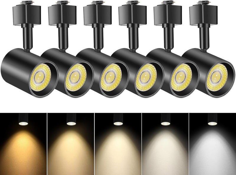 VANoopee رؤوس إضاءة مسار LED قابلة للتعتيم بخمسة ألوان نوع J، 2700K-6000K، خالية من الوميض CRI90+ 24° 10W 800lm، أسود غير لامع، عبوة من 6 - Image 1
